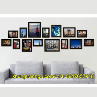 Bộ khung 15 ảnh treo tường phòng khách chung cư cao cấp